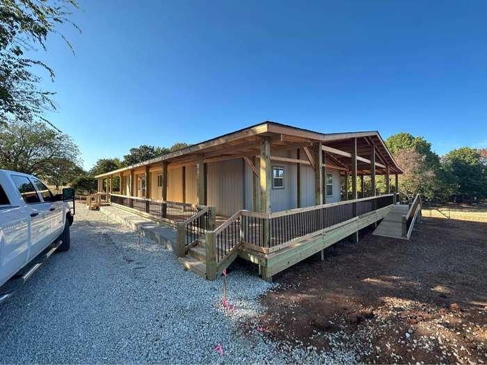 Covered porch with wood deck